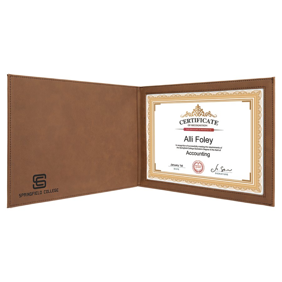 Engraved Leatherette Certificate Holder - Dark Brown