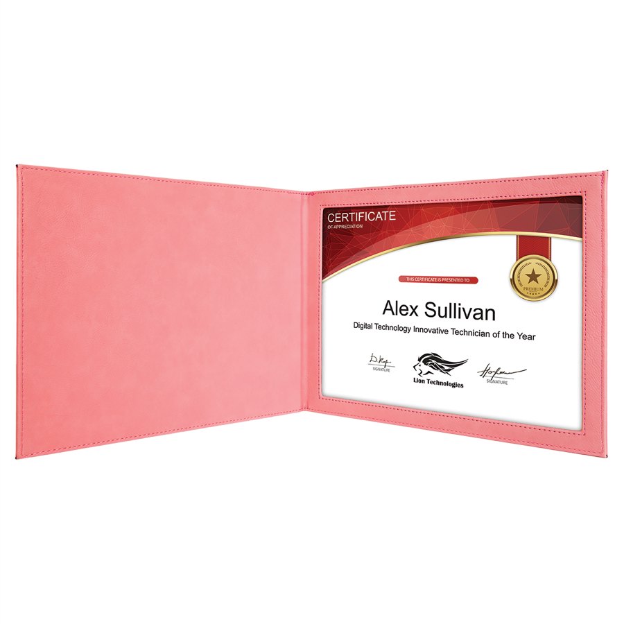 Engraved Leatherette Certificate Holder - Pink