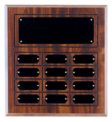 Engraved Cherry Finish Perpetual Plaque - 11 3/4 x 12 3/4 in (12 plates)