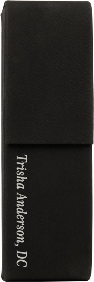 Engraved Leatherette Double Pen Case - Black/Silver