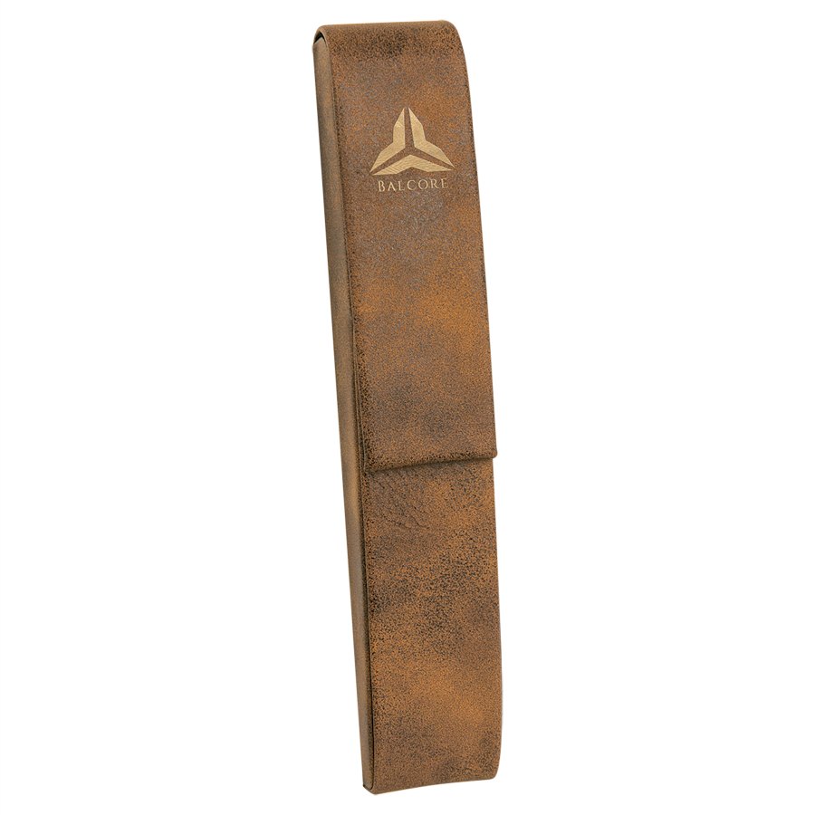 Engraved Leatherette Single Pen Case - Rustic/Gold