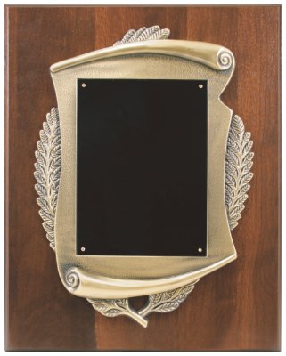 Engraved Genuine Walnut Plaque with Scroll Frame and Plate - 12 x 15 in