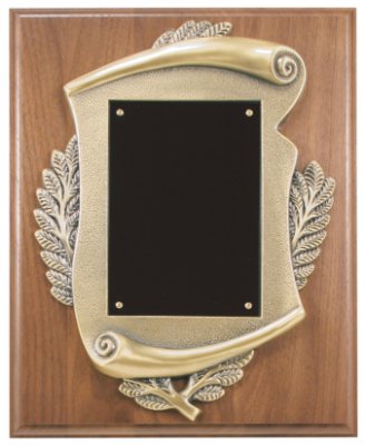 Engraved Genuine Walnut Plaque with Scroll Frame and Plate - 8 x 10 in
