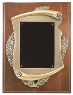 Engraved Genuine Walnut Plaque with Scroll Frame and Plate - 9 x 12 in