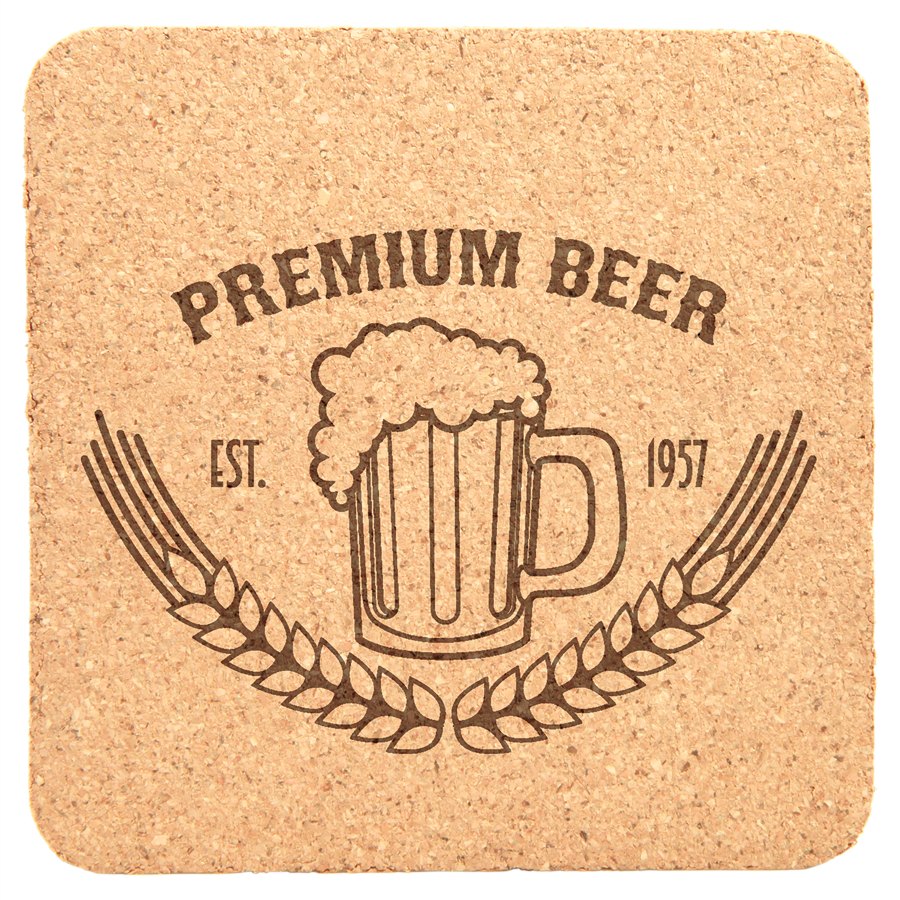 Engraved Square Leatherette Coaster - Cork