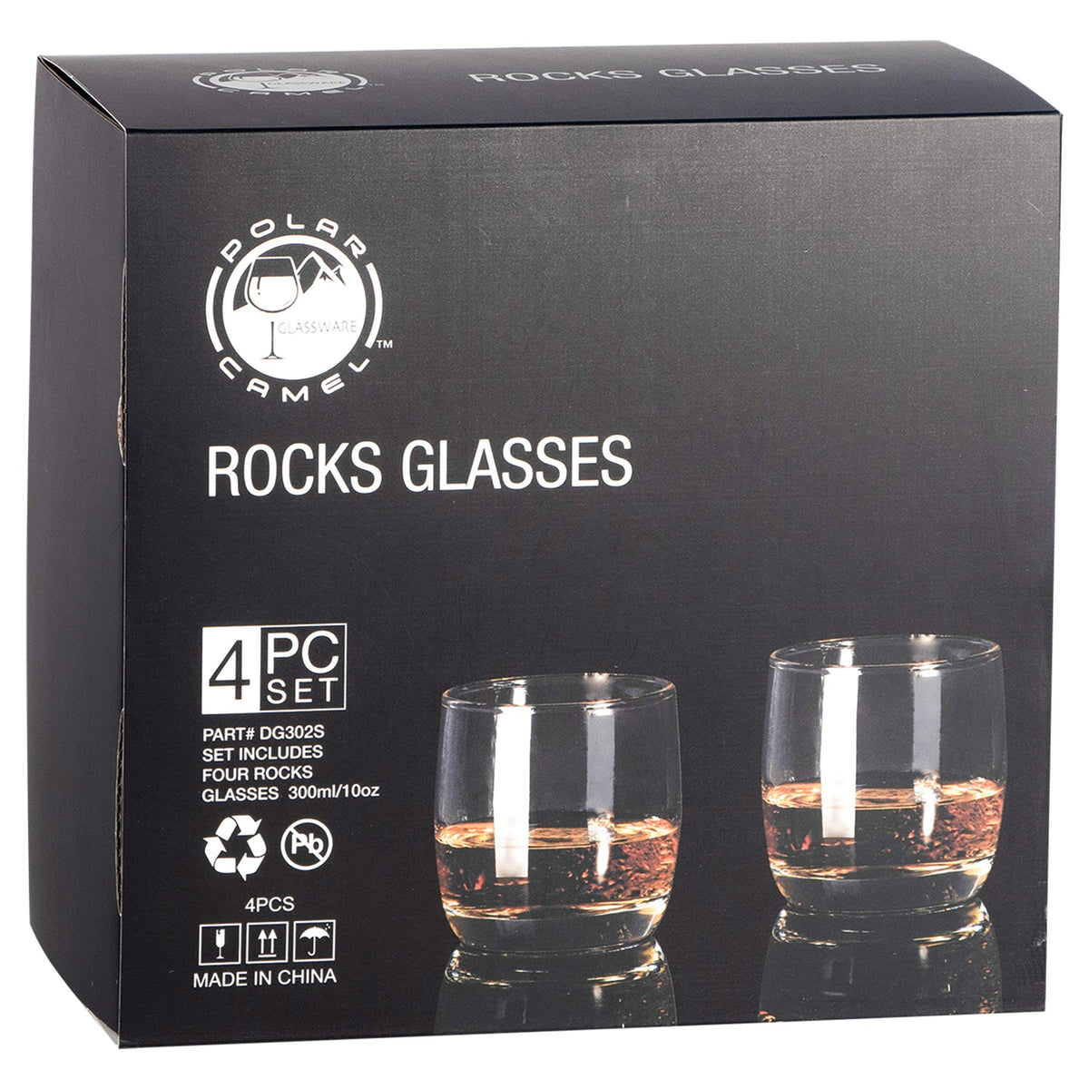 Engraved Polar Camel Set of Four Rocks Glasses in Gift Box - Round (10 oz)