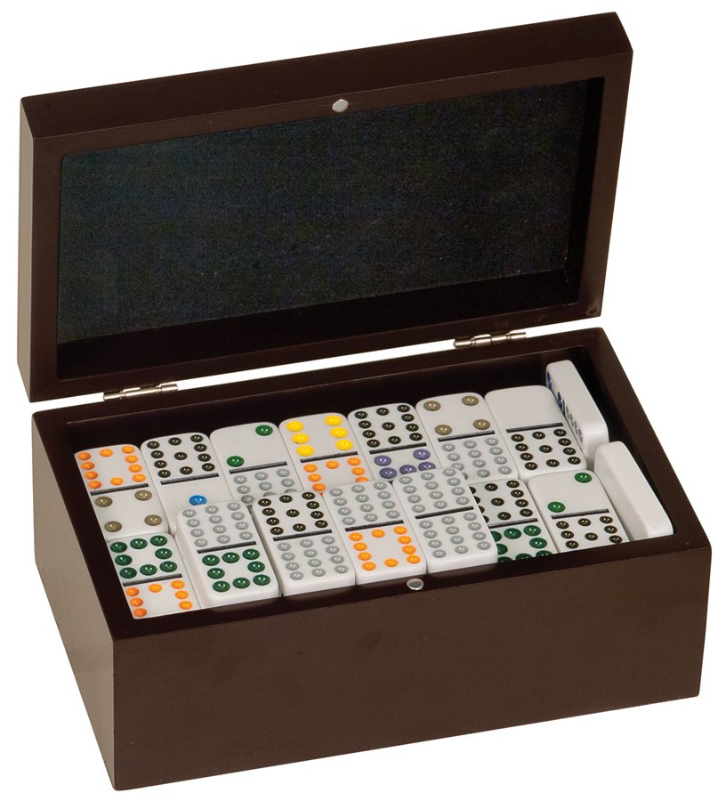 Engraved Rosewood Finish Double Twelve Domino Set (91 Dominoes)
