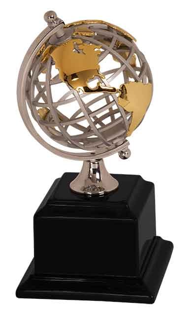 Engraved Gold and Silver Globe with Black Piano Finish Base