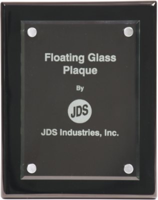 Engraved Piano Finish Floating Glass Plaque - Black / 8 x 10 in