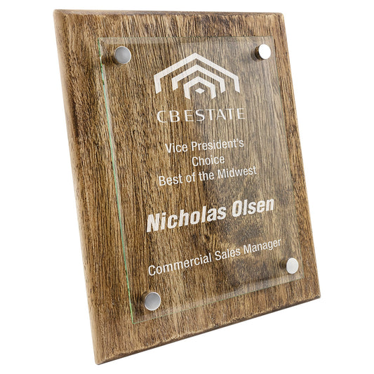Engraved Barnwood Floating Glass Plaque - 8 x 10 in