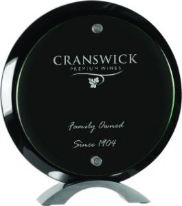Engraved Round Piano Finish Floating Acrylic Standup - Black / 8 1/2 in