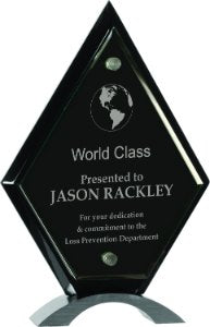 Engraved Diamond Piano Finish Floating Jade Glass Standup - Black / 10 in