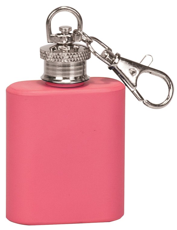 Engraved 1 oz Mini Flask Keychain - Matte Pink