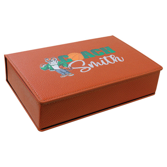 Engraved Basketball Leatherette Flask Gift Set