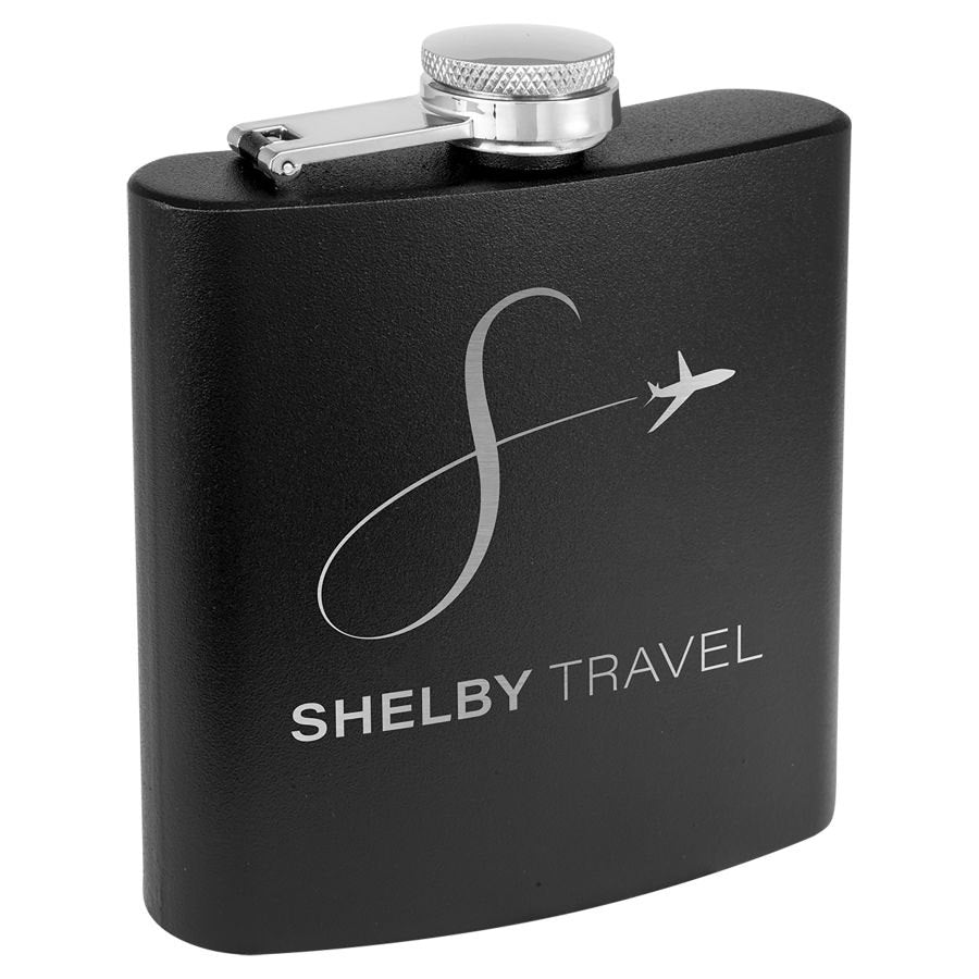 Engraved 6 oz Powder Coated Stainless Steel Flask - Matte Black
