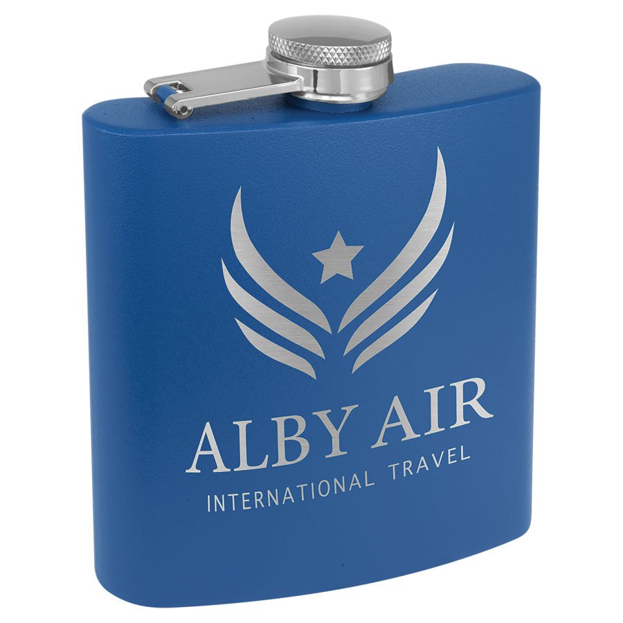 Engraved 6 oz Powder Coated Stainless Steel Flask - Matte Royal Blue