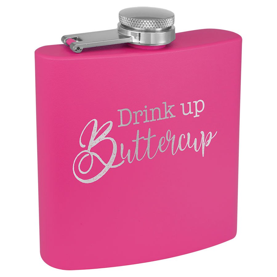 Engraved 6 oz Powder Coated Stainless Steel Flask - Matte Pink