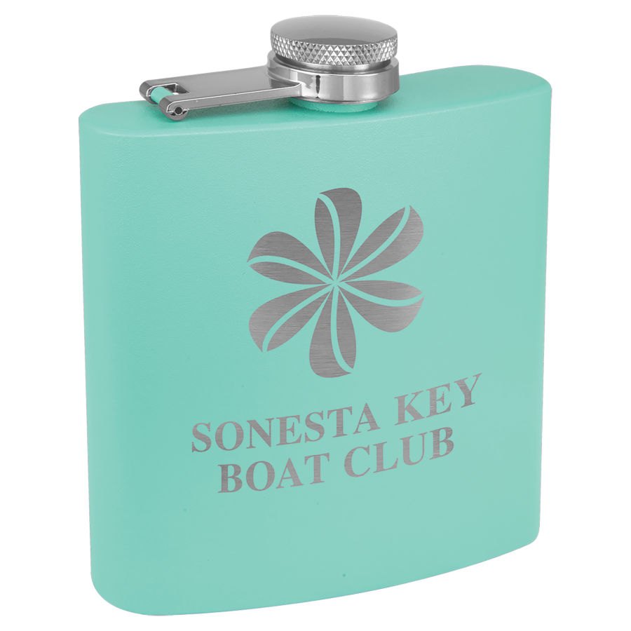Engraved 6 oz Powder Coated Stainless Steel Flask - Matte Teal