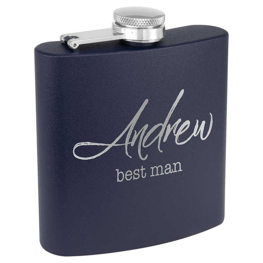 Engraved 6 oz Powder Coated Stainless Steel Flask - Matte Navy Blue