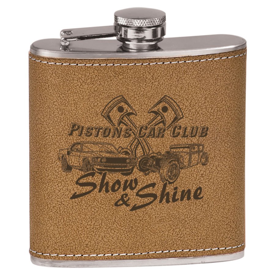 Engraved 6 oz Stainless Steel Flask - Leatherette