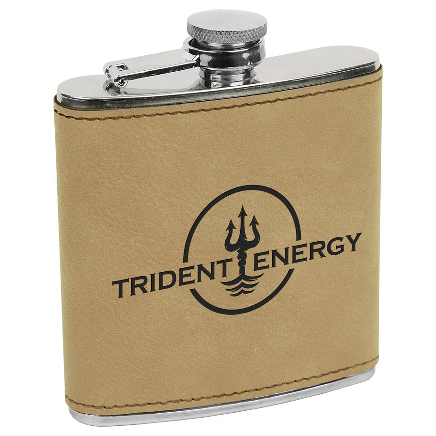 Engraved Leatherette Stainless Steel Flask - Light Brown