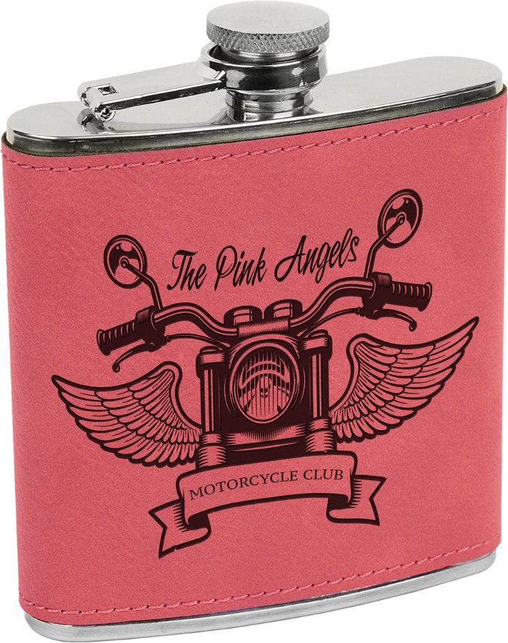 Engraved Leatherette Stainless Steel Flask - Pink