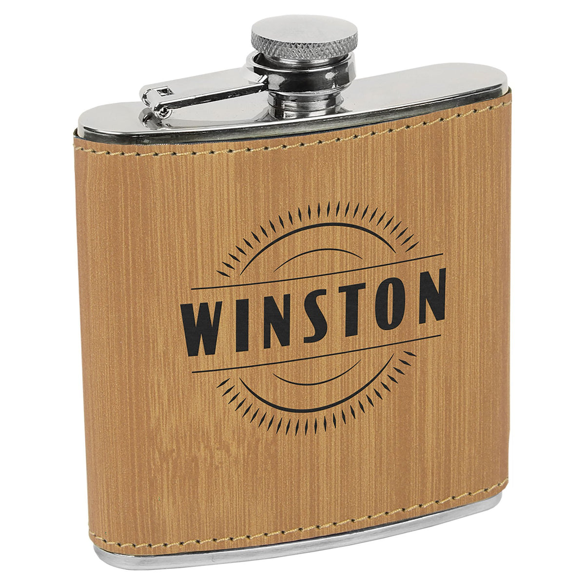 Engraved Leatherette Stainless Steel Flask - Bamboo