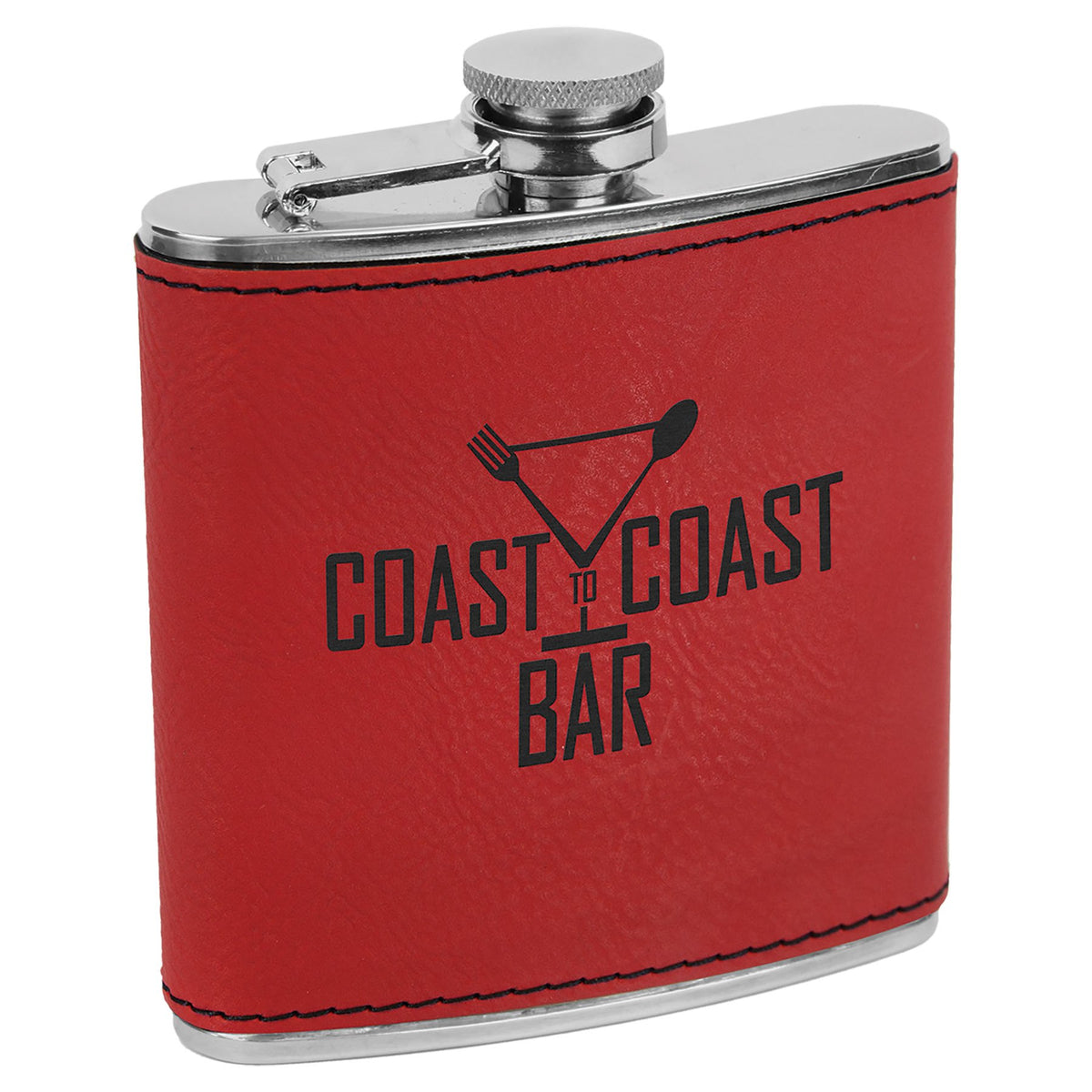 Engraved Leatherette Stainless Steel Flask - Red