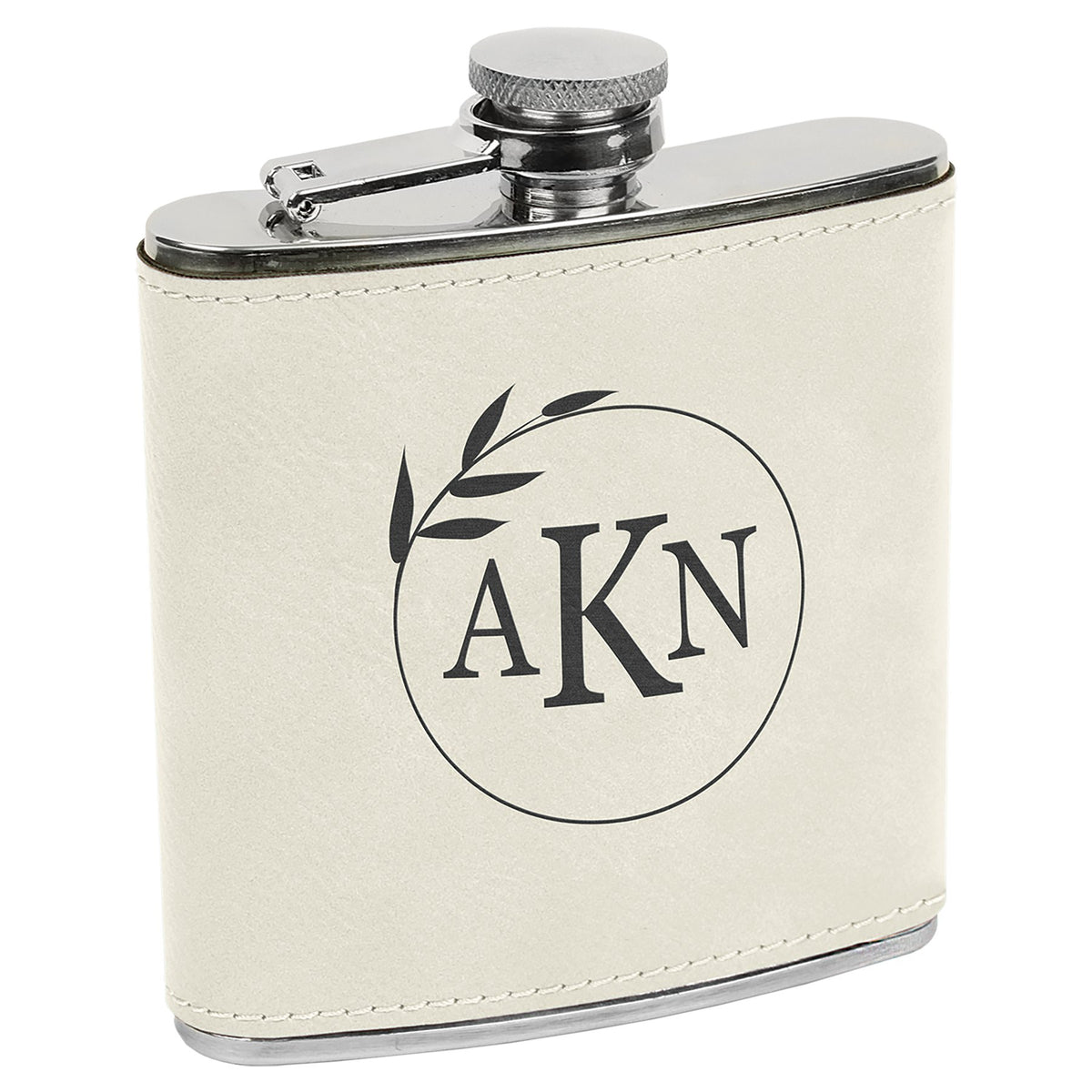 Engraved Leatherette Stainless Steel Flask - White