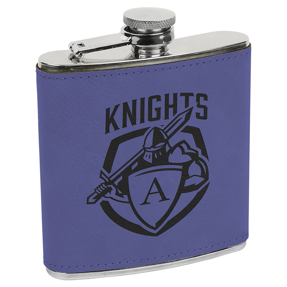 Engraved Leatherette Stainless Steel Flask - Purple
