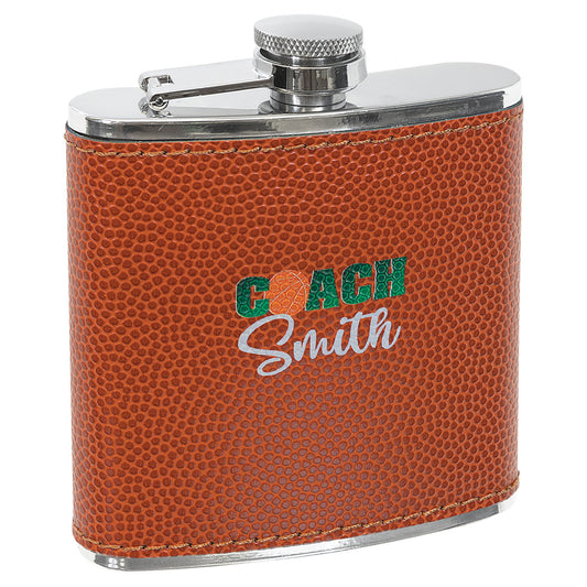 Engraved Basketball Leatherette Stainless Steel Flask