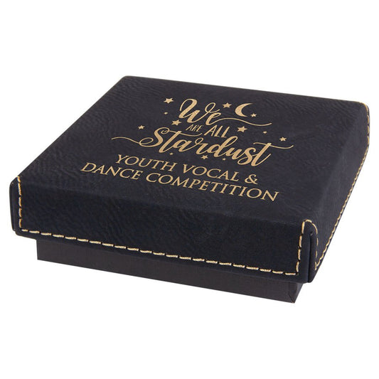 Engraved Medal Box with Leatherette Lid - Black/Gold / 3 1/2 x 3 1/2 x 1 in