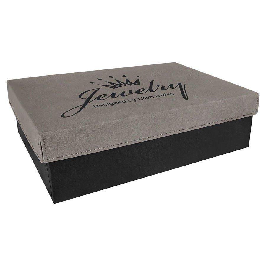 Engraved Gift Box with Leatherette Lid - Gray / 9 7/8 x 7 1/8 x 3 in