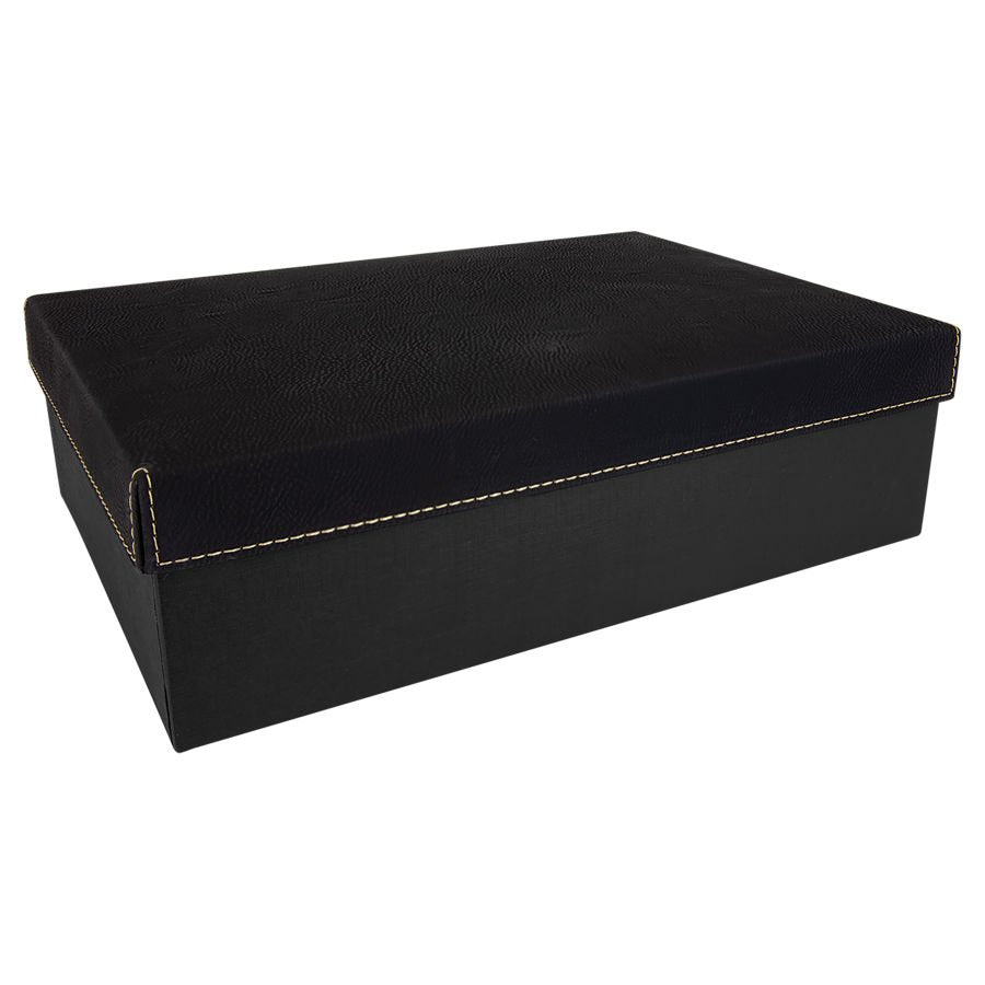 Engraved Gift Box with Leatherette Lid - Black/Gold / 11 3/4 x 7 3/4 x 3 1/4 in