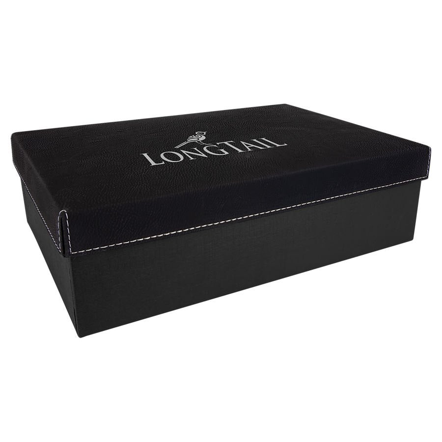 Engraved Gift Box with Leatherette Lid - Black/Silver / 11 3/4 x 7 3/4 x 3 1/4 in