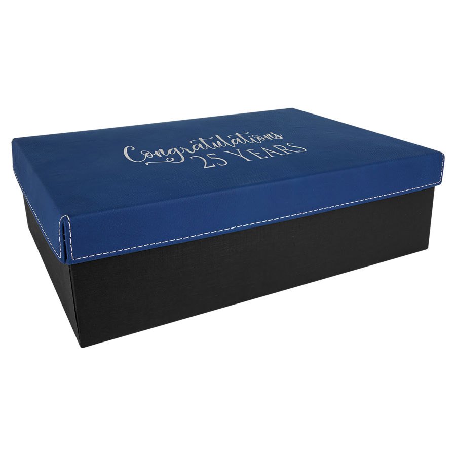 Engraved Gift Box with Leatherette Lid - Blue/Silver / 11 3/4 x 7 3/4 x 3 1/4 in
