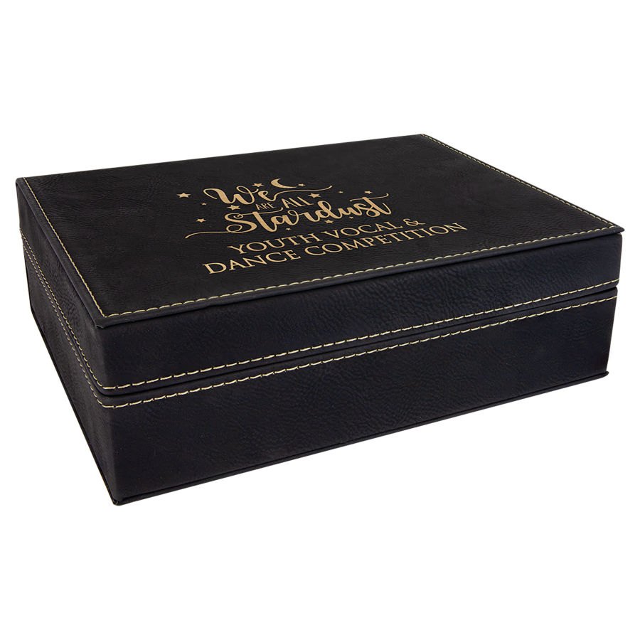 Engraved Leatherette Premium Gift Box - Black/Gold / 8 x 6 3/8 x 2 in
