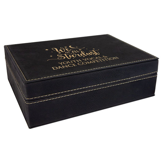Engraved Leatherette Premium Gift Box - Black/Gold / 8 x 6 3/8 x 2 in
