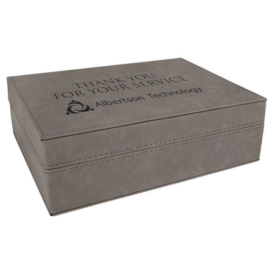 Engraved Leatherette Premium Gift Box - Gray / 8 x 6 3/8 x 2 in