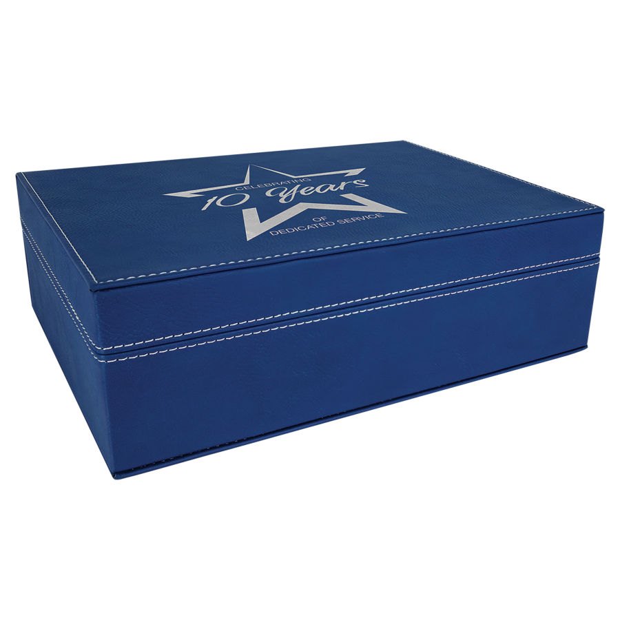 Engraved Leatherette Premium Gift Box - Blue/Silver / 10 1/4 x 7 1/2 x 3 3/8 in