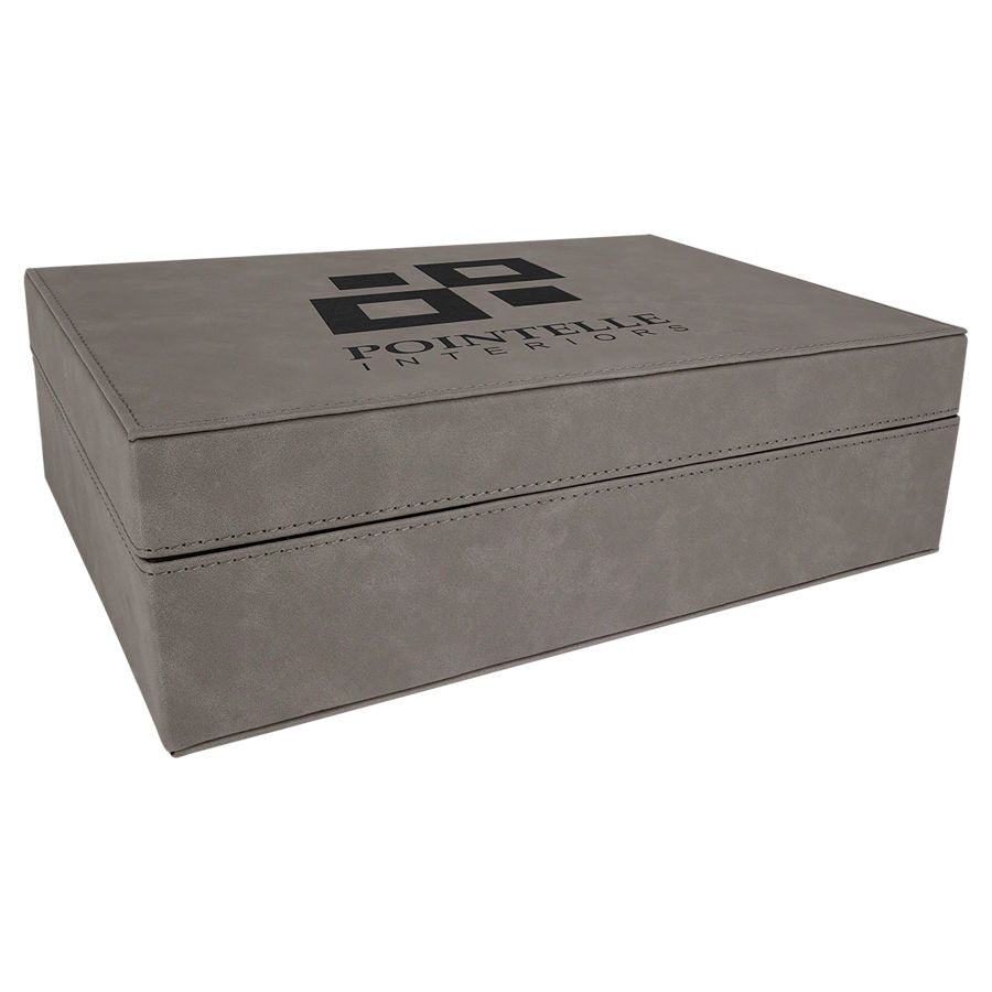 Engraved Leatherette Premium Gift Box - Gray / 12 1/4 x 8 1/4 x 3 3/4 in
