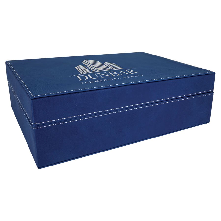 Engraved Leatherette Premium Gift Box - Blue/Silver / 12 1/4 x 8 1/4 x 3 3/4 in