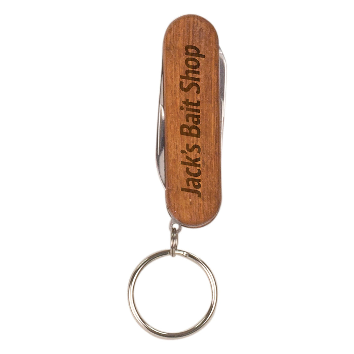 Engraved Wooden 3-Function Pocket Knife with Keychain