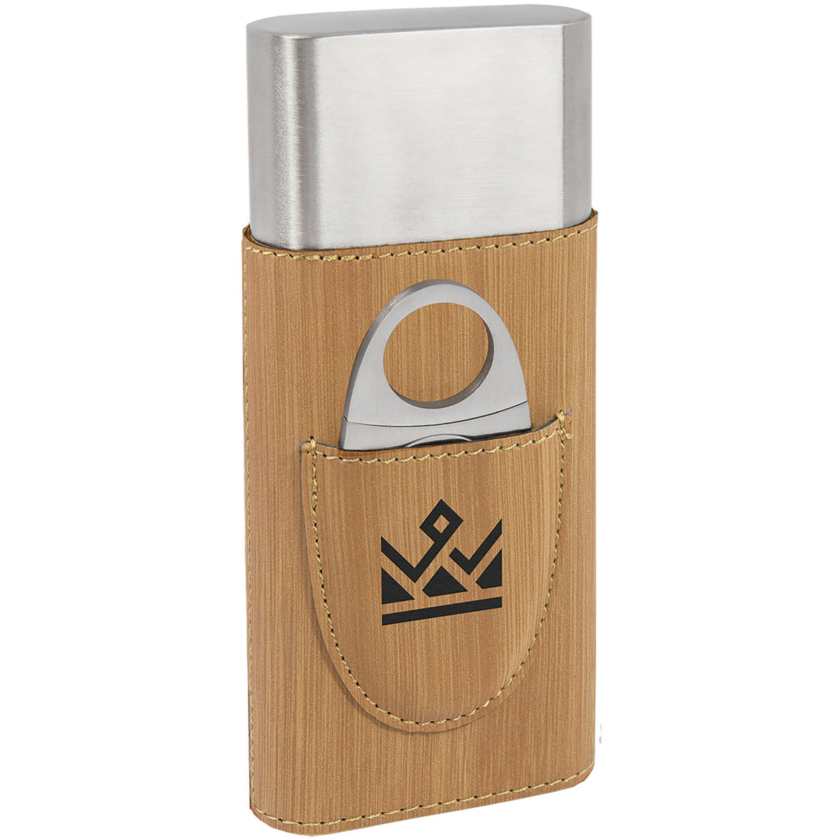 Engraved Leatherette Cigar Case with Cutter - Bamboo
