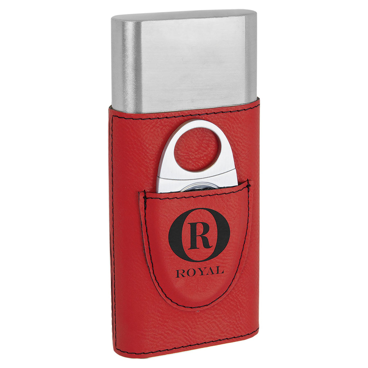 Engraved Leatherette Cigar Case with Cutter - Red