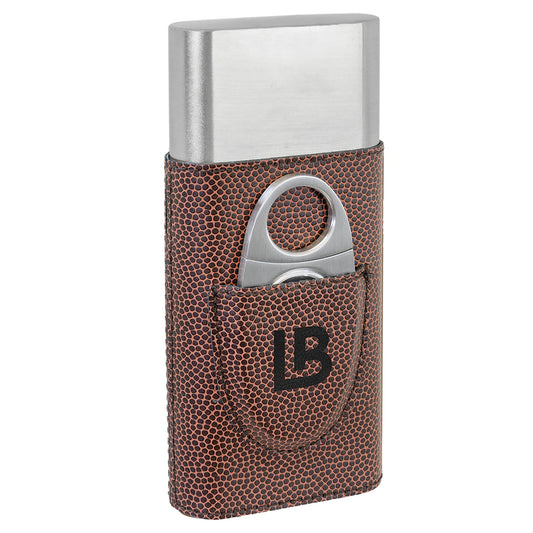 Engraved Football Leatherette Cigar Case with Cutter