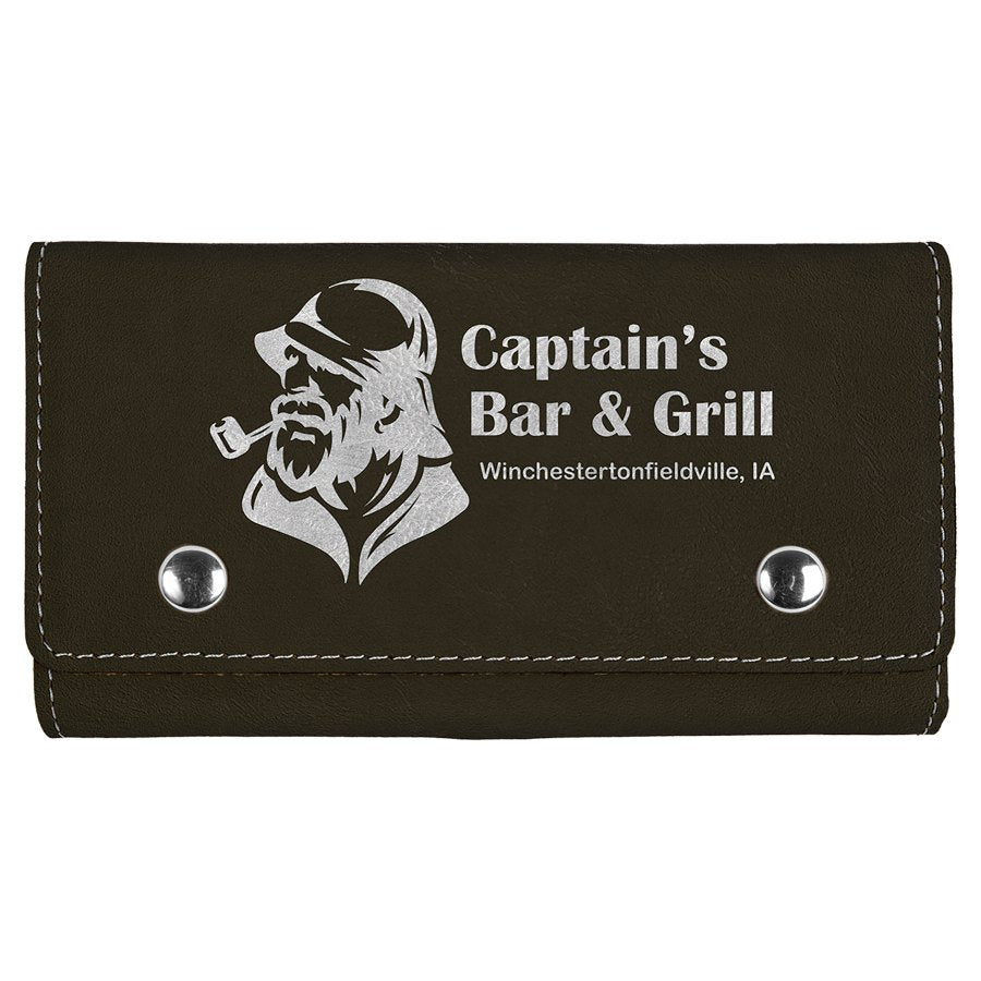 Engraved Leatherette Card and Dice Set - Black/Silver