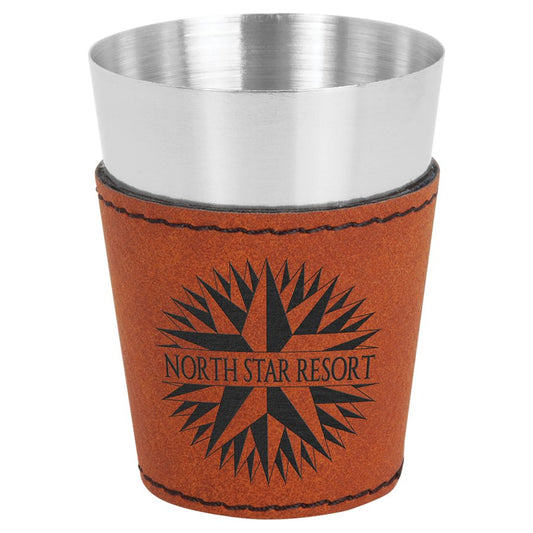 Engraved Leatherette and Stainless Steel Shot Glass - Rawhide