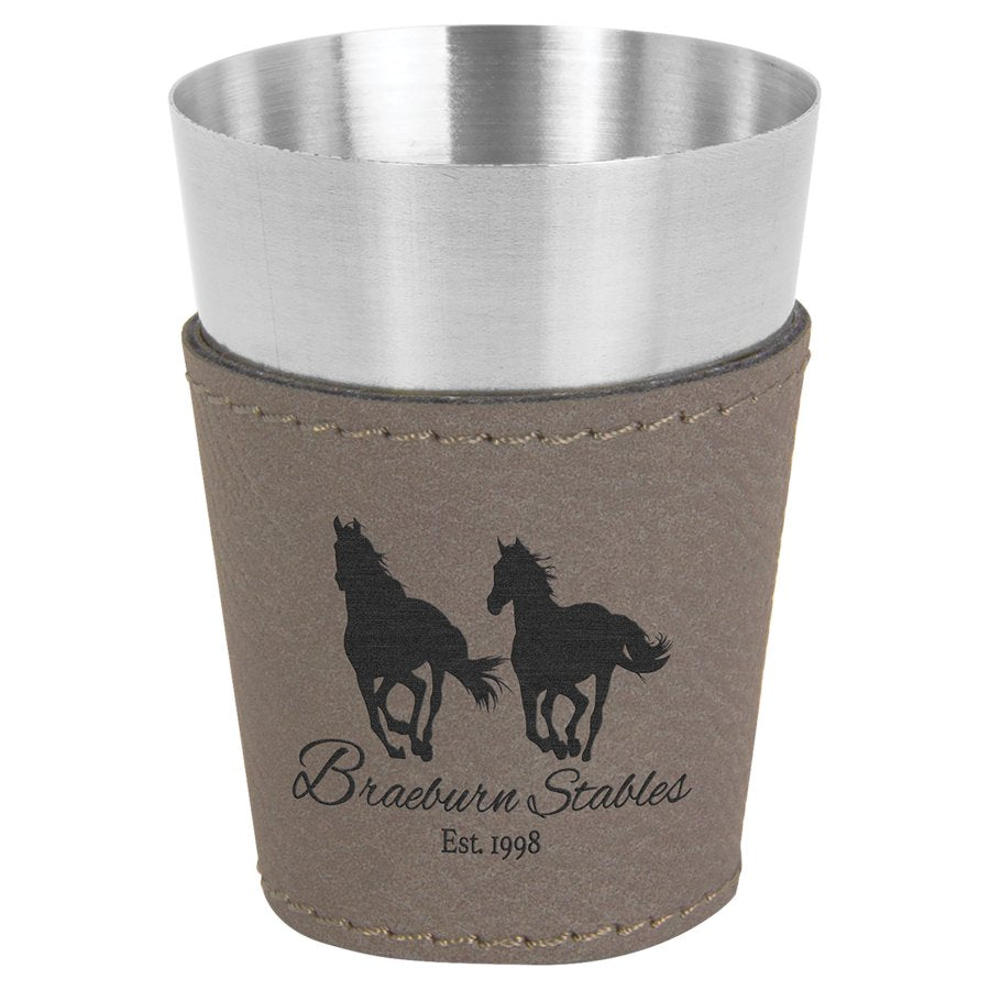 Engraved Leatherette and Stainless Steel Shot Glass - Gray