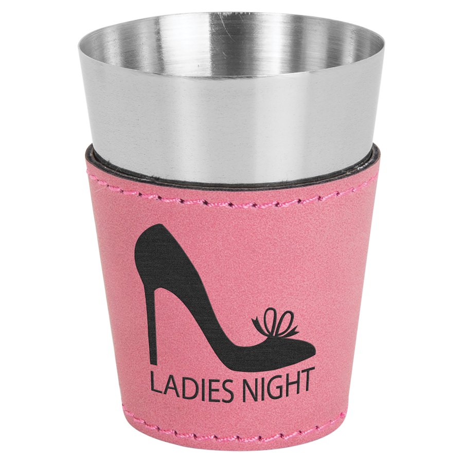 Engraved Leatherette and Stainless Steel Shot Glass - Pink